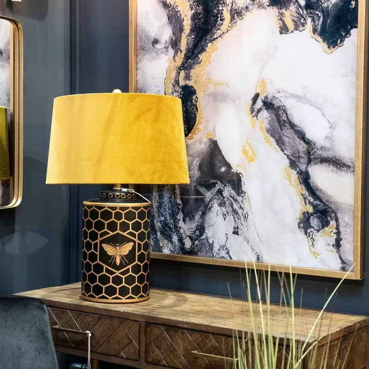 Bee Table Lamp With Mustard Shade Prim Props
